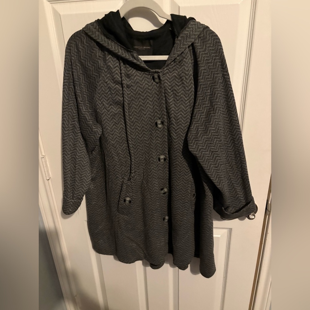 455- Christian Siriano Charcoal Knit Hooded Coat
